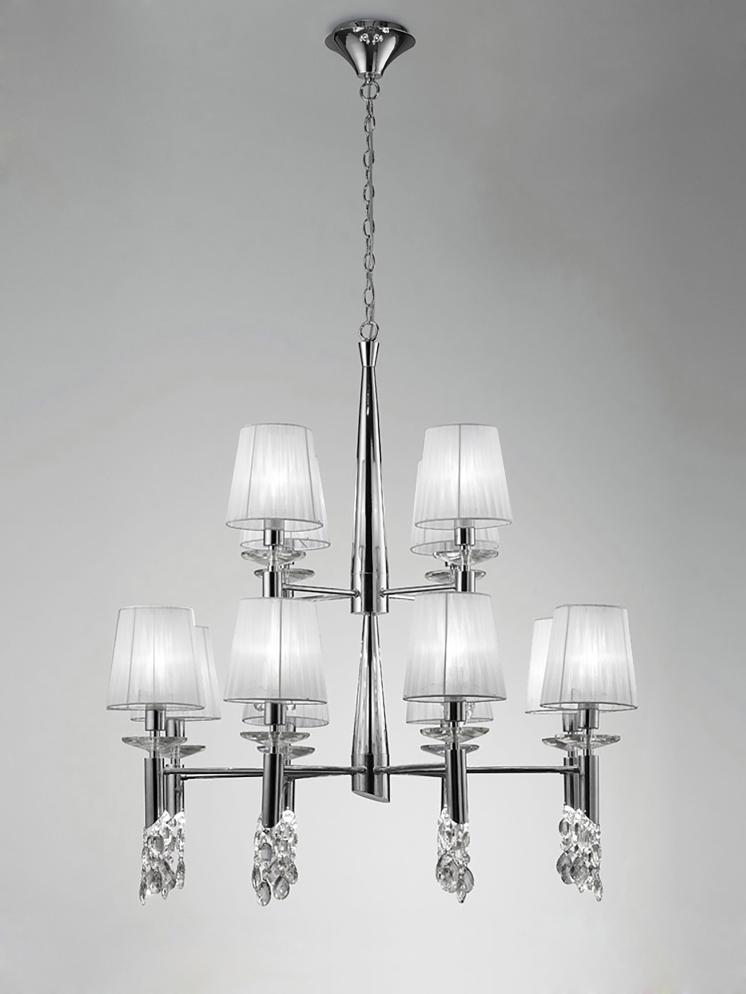 M3850  Tiffany Polished Chrome Chandelier 12+12 Light Polished Chrome